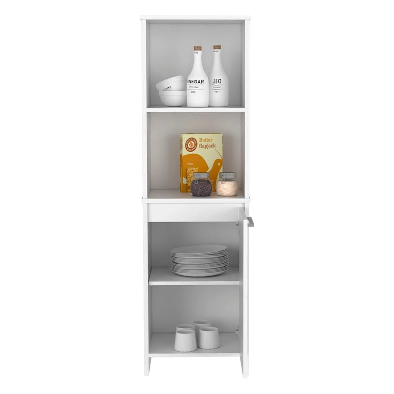 Kitchen Pantry Single Door Cabinet, Interior and External Shelves, White Finish