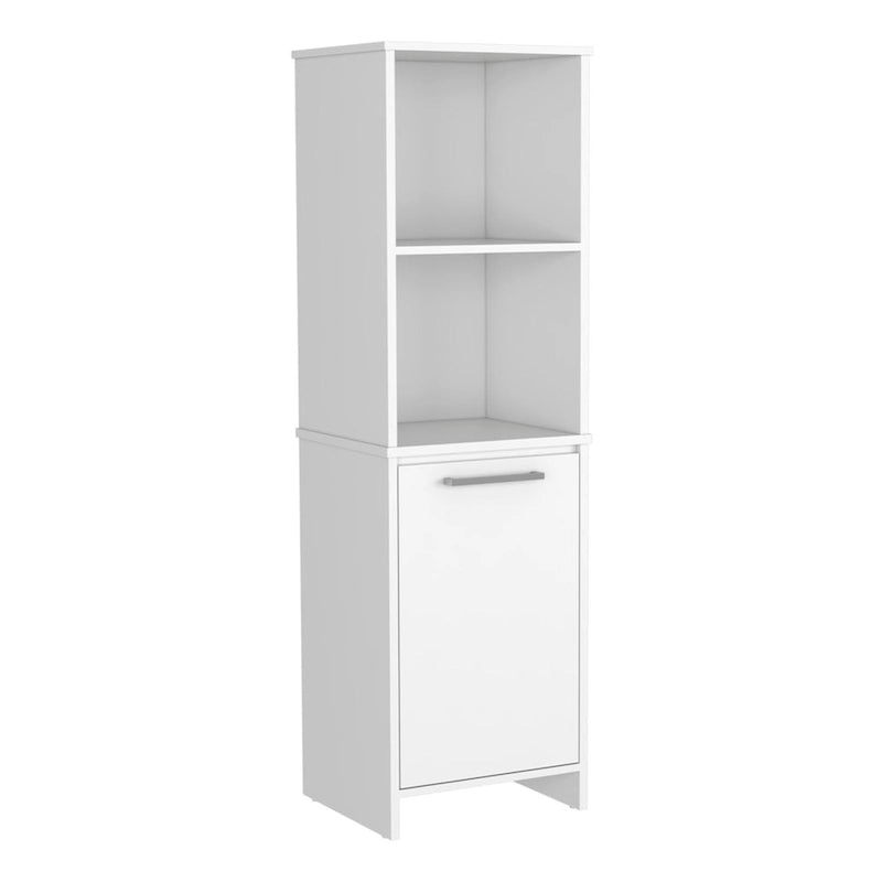 Kitchen Pantry Single Door Cabinet, Interior and External Shelves, White Finish
