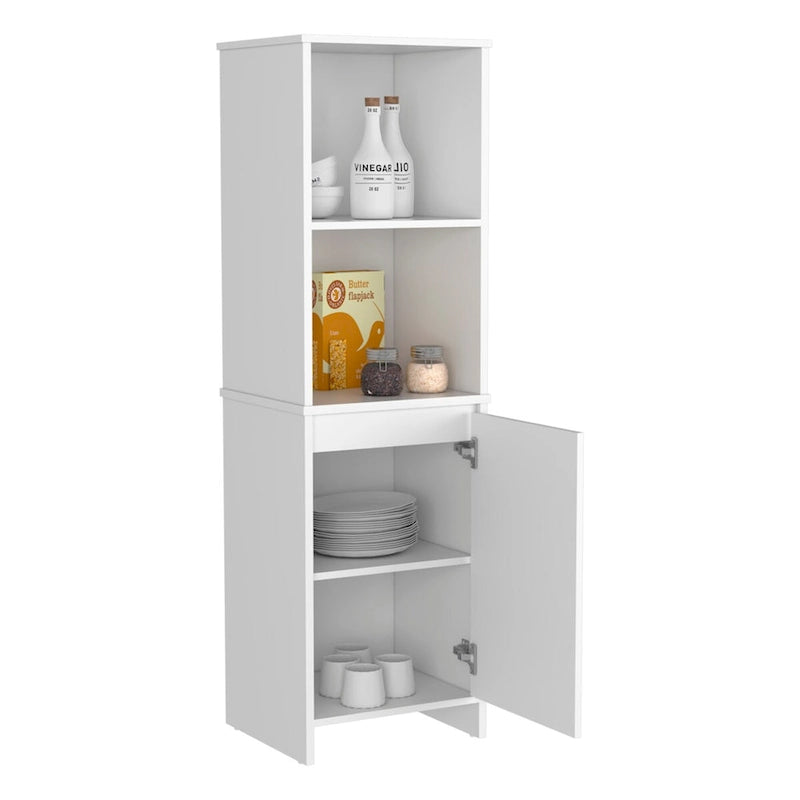Kitchen Pantry Single Door Cabinet, Interior and External Shelves, White Finish