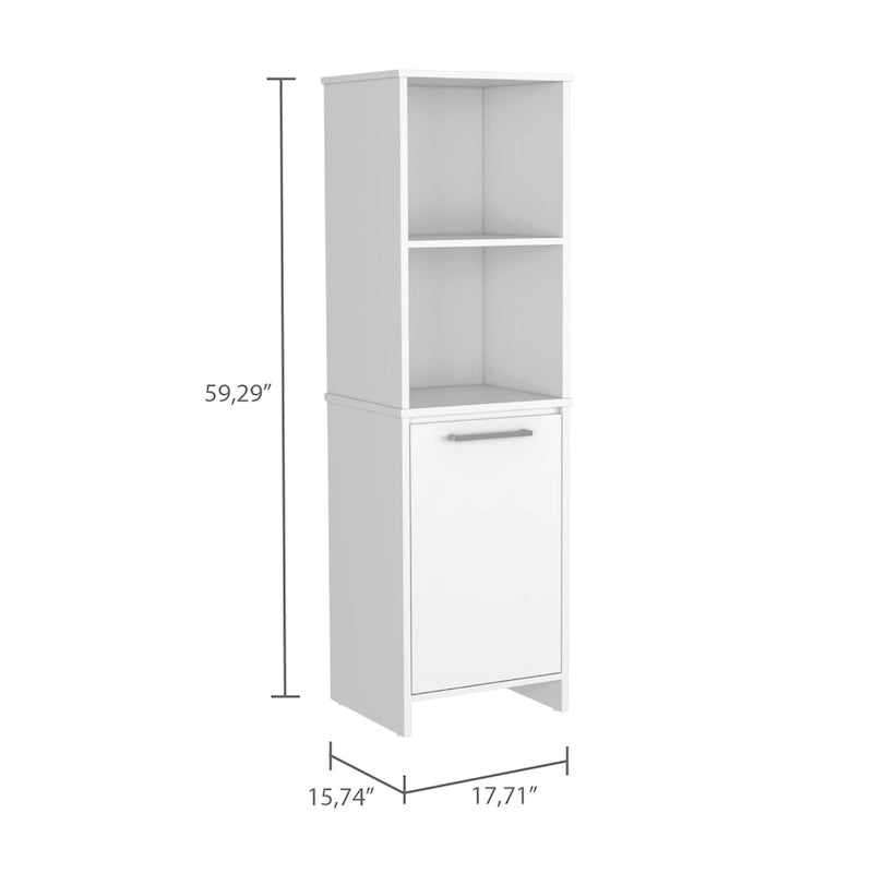 Kitchen Pantry Single Door Cabinet, Interior and External Shelves, White Finish