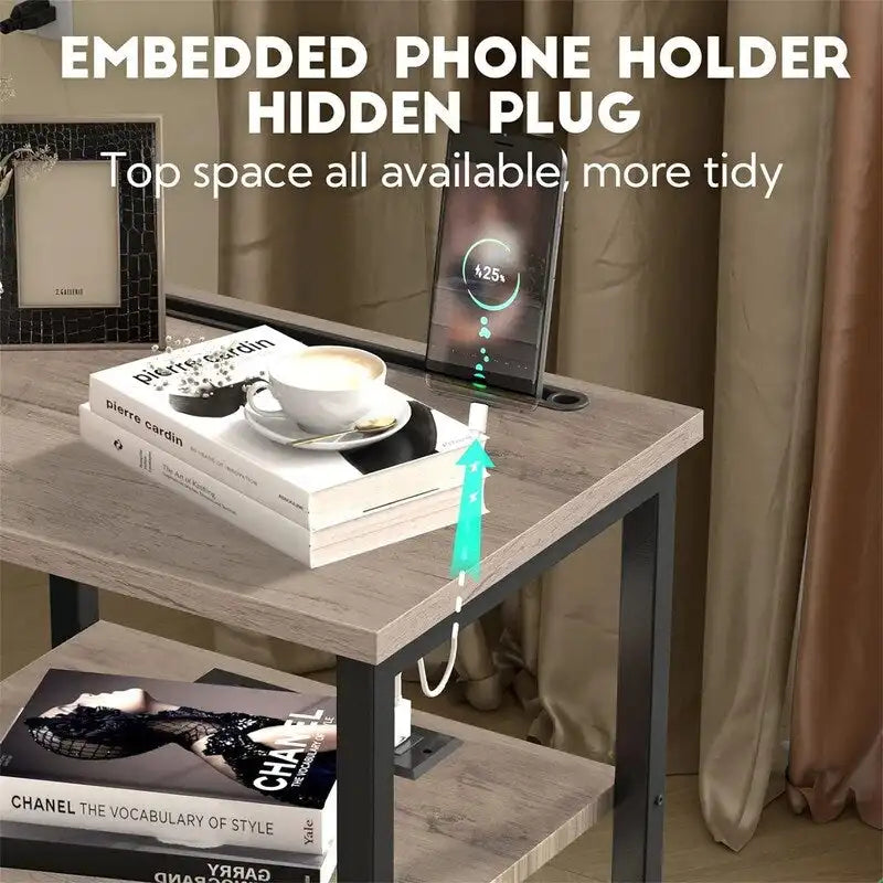 Narrow Side Table with Charging Station - 15.35D x 11.8W x 22.8H