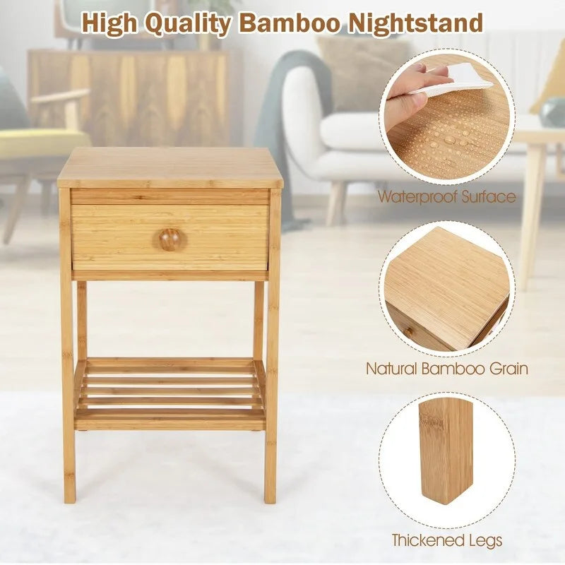 Bamboo End Table Set of 2 - 16D x 16W x 24H