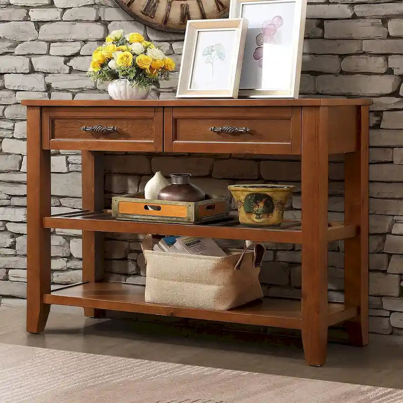 Console Sofa Table with 2 Storage Drawers and 2 Tiers Shelves, 42 Wood Buffet Sideboard for Room Kitchen Entryway Hallway