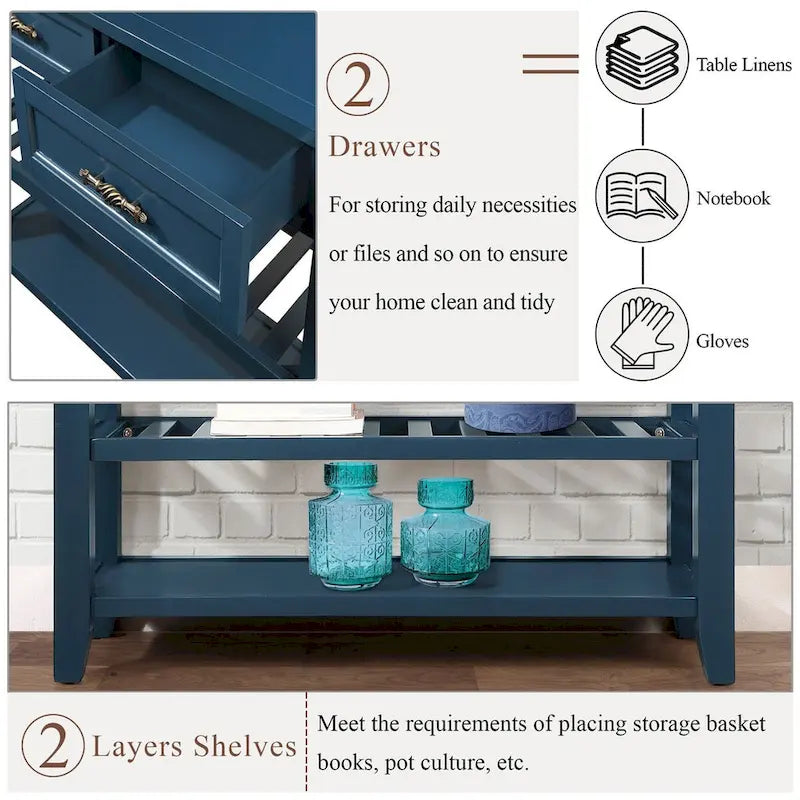 Console Sofa Table with 2 Storage Drawers and 2 Tiers Shelves, 42 Wood Buffet Sideboard for Room Kitchen Entryway Hallway