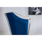 Modern Velvet Dining Chair Set of 2, Unique Backrest Design, Silver Mirrored Legs, Black/Blue