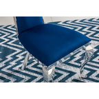 Modern Velvet Dining Chair Set of 2, Unique Backrest Design, Silver Mirrored Legs, Black/Blue