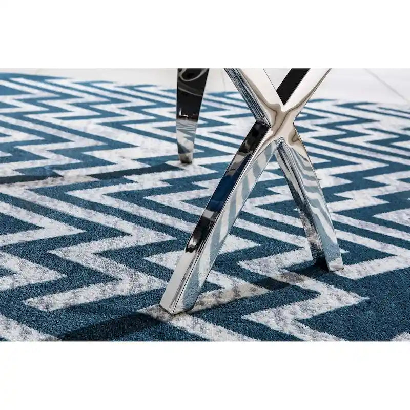 Modern Velvet Dining Chair Set of 2, Unique Backrest Design, Silver Mirrored Legs, Black/Blue