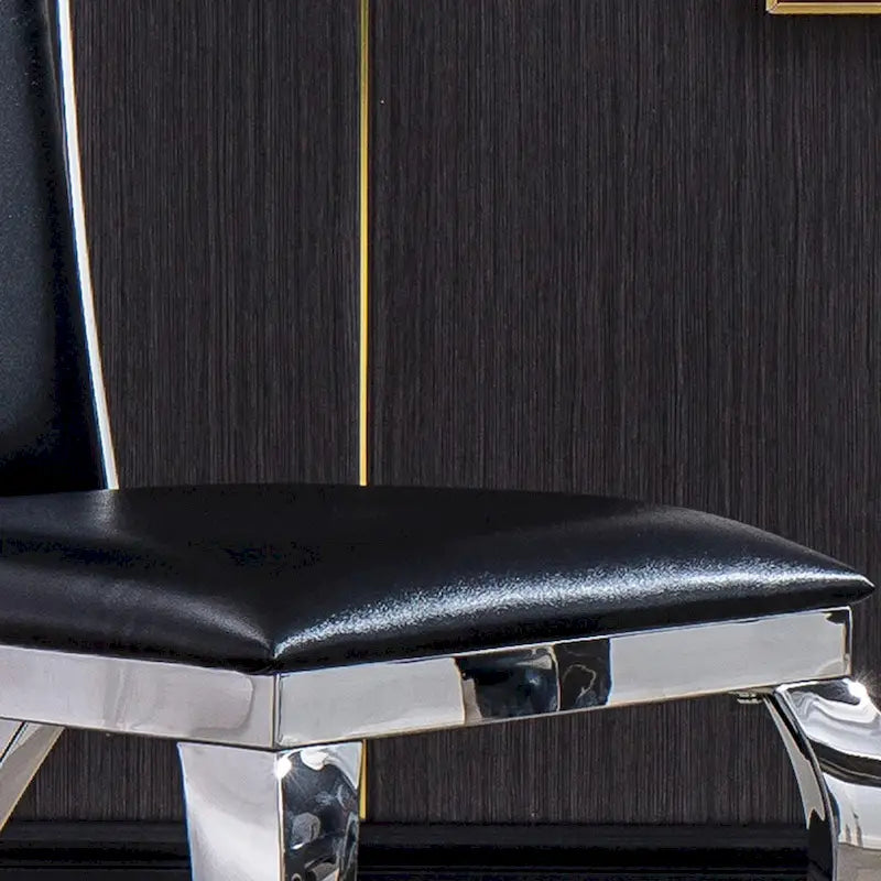 Modern Velvet Dining Chair Set of 2, Unique Backrest Design, Silver Mirrored Legs, Black/Blue