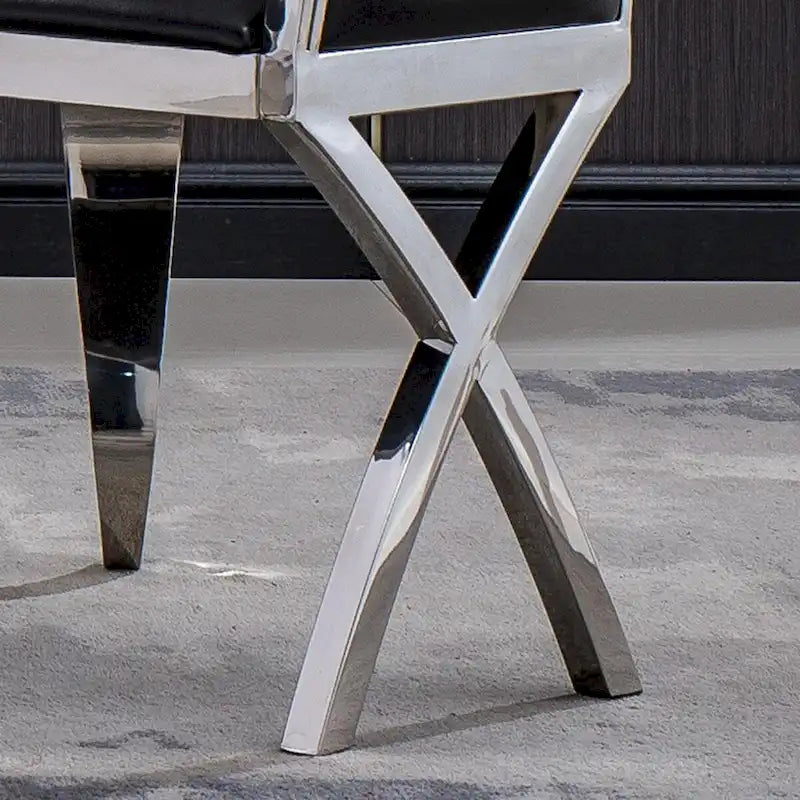 Modern Velvet Dining Chair Set of 2, Unique Backrest Design, Silver Mirrored Legs, Black/Blue