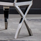 Modern Velvet Dining Chair Set of 2, Unique Backrest Design, Silver Mirrored Legs, Black/Blue