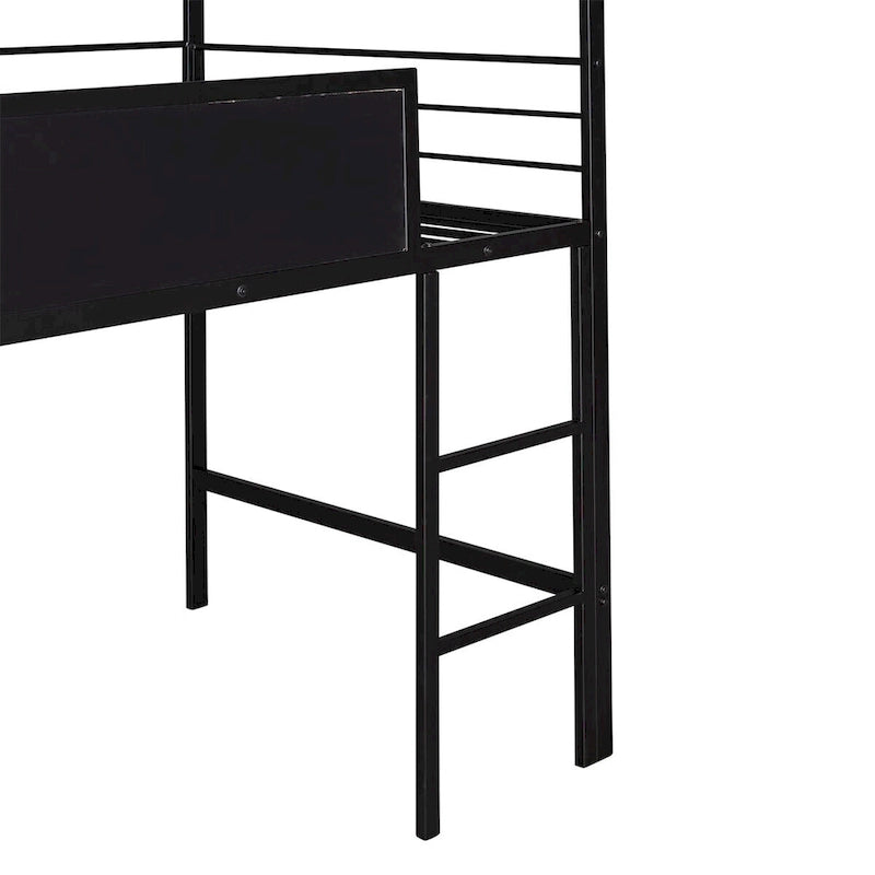 Twin Metal Cabin Loft Bed with Built-In Slide & Two-Sided Writable Wooden Board for Kids
