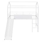 Twin Metal Cabin Loft Bed with Built-In Slide & Two-Sided Writable Wooden Board for Kids