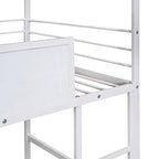 Twin Metal Cabin Loft Bed with Built-In Slide & Two-Sided Writable Wooden Board for Kids