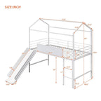 Twin Metal Cabin Loft Bed with Built-In Slide & Two-Sided Writable Wooden Board for Kids