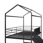 Twin Metal Cabin Loft Bed with Built-In Slide & Two-Sided Writable Wooden Board for Kids