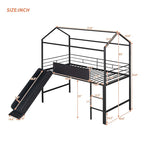 Twin Metal Cabin Loft Bed with Built-In Slide & Two-Sided Writable Wooden Board for Kids