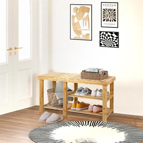 3-Tier Bamboo Entryway Shoe Rack Bench, Holds 9 Pairs, 33.5" Wide, 4 Color Options