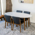 5-Piece Mid-Century Oval Solid Wood Dining Set with 4 Vegan Leather Chairs, High-Density Foam