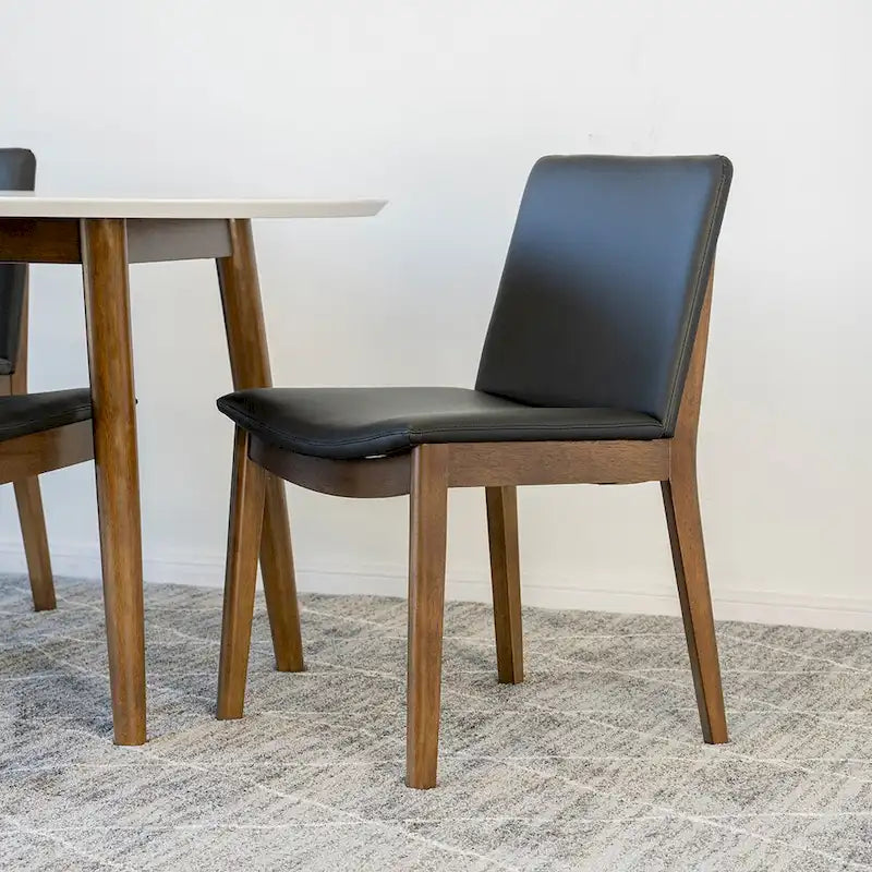 5-Piece Mid-Century Oval Solid Wood Dining Set with 4 Vegan Leather Chairs, High-Density Foam
