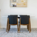 5-Piece Mid-Century Oval Solid Wood Dining Set with 4 Vegan Leather Chairs, High-Density Foam
