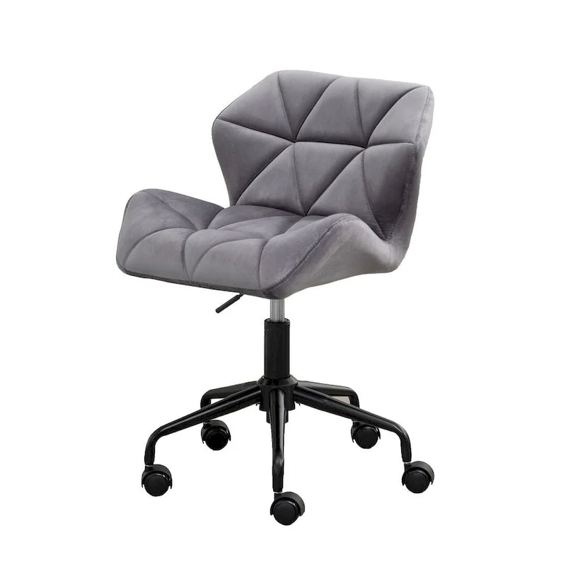 Diamond Tufted Velvet Armless Swivel Office Chair, 360° Rotation, Pneumatic Gas Lift, 4 Colors