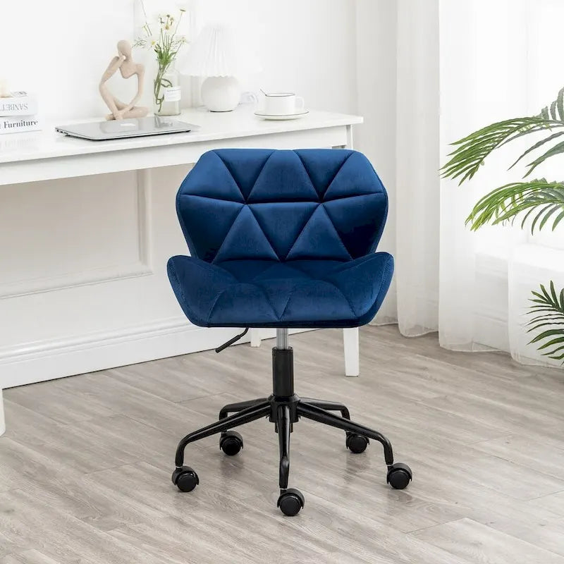 Diamond Tufted Velvet Armless Swivel Office Chair, 360° Rotation, Pneumatic Gas Lift, 4 Colors