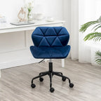 Diamond Tufted Velvet Armless Swivel Office Chair, 360° Rotation, Pneumatic Gas Lift, 4 Colors