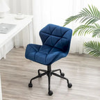 Diamond Tufted Velvet Armless Swivel Office Chair, 360° Rotation, Pneumatic Gas Lift, 4 Colors