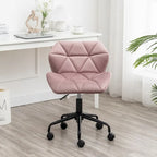 Diamond Tufted Velvet Armless Swivel Office Chair, 360° Rotation, Pneumatic Gas Lift, 4 Colors