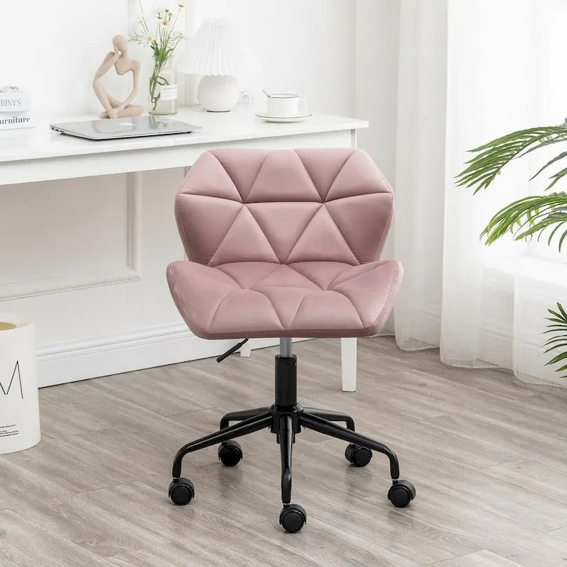 Diamond Tufted Velvet Armless Swivel Office Chair, 360° Rotation, Pneumatic Gas Lift, 4 Colors