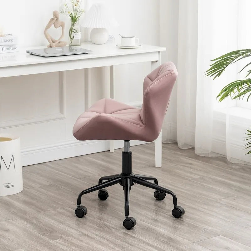 Diamond Tufted Velvet Armless Swivel Office Chair, 360° Rotation, Pneumatic Gas Lift, 4 Colors