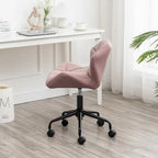 Diamond Tufted Velvet Armless Swivel Office Chair, 360° Rotation, Pneumatic Gas Lift, 4 Colors