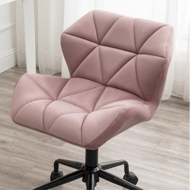 Diamond Tufted Velvet Armless Swivel Office Chair, 360° Rotation, Pneumatic Gas Lift, 4 Colors