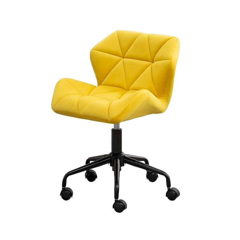 Diamond Tufted Velvet Armless Swivel Office Chair, 360° Rotation, Pneumatic Gas Lift, 4 Colors