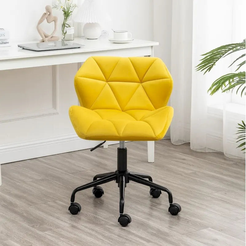 Diamond Tufted Velvet Armless Swivel Office Chair, 360° Rotation, Pneumatic Gas Lift, 4 Colors