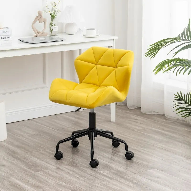 Diamond Tufted Velvet Armless Swivel Office Chair, 360° Rotation, Pneumatic Gas Lift, 4 Colors