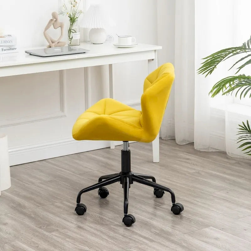 Diamond Tufted Velvet Armless Swivel Office Chair, 360° Rotation, Pneumatic Gas Lift, 4 Colors