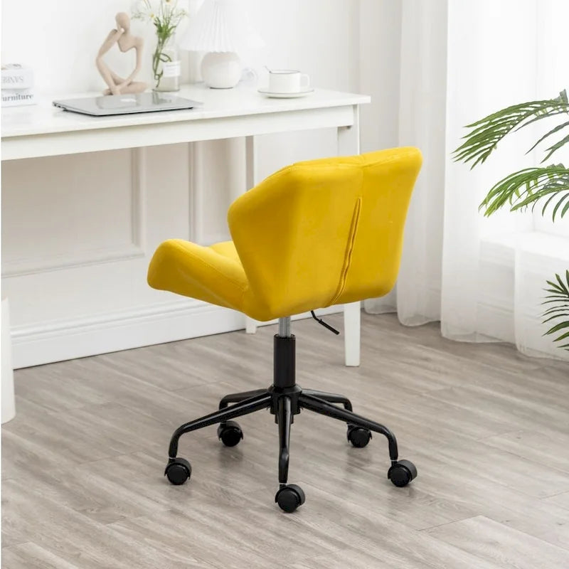 Diamond Tufted Velvet Armless Swivel Office Chair, 360° Rotation, Pneumatic Gas Lift, 4 Colors