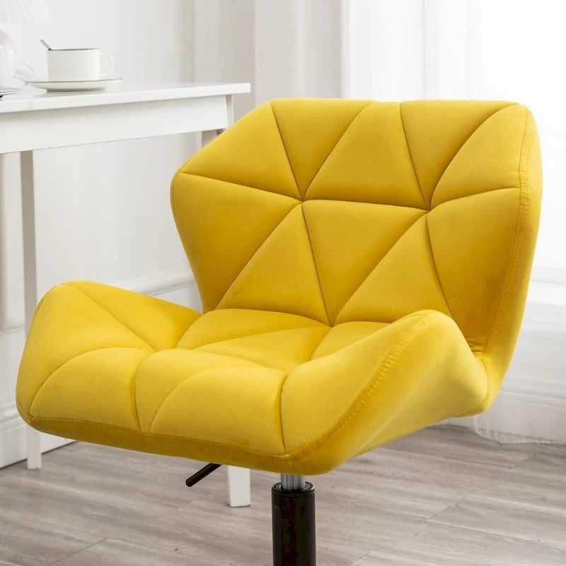 Diamond Tufted Velvet Armless Swivel Office Chair, 360° Rotation, Pneumatic Gas Lift, 4 Colors