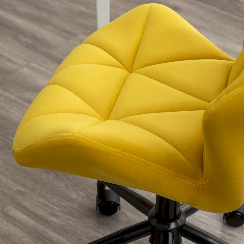 Diamond Tufted Velvet Armless Swivel Office Chair, 360° Rotation, Pneumatic Gas Lift, 4 Colors