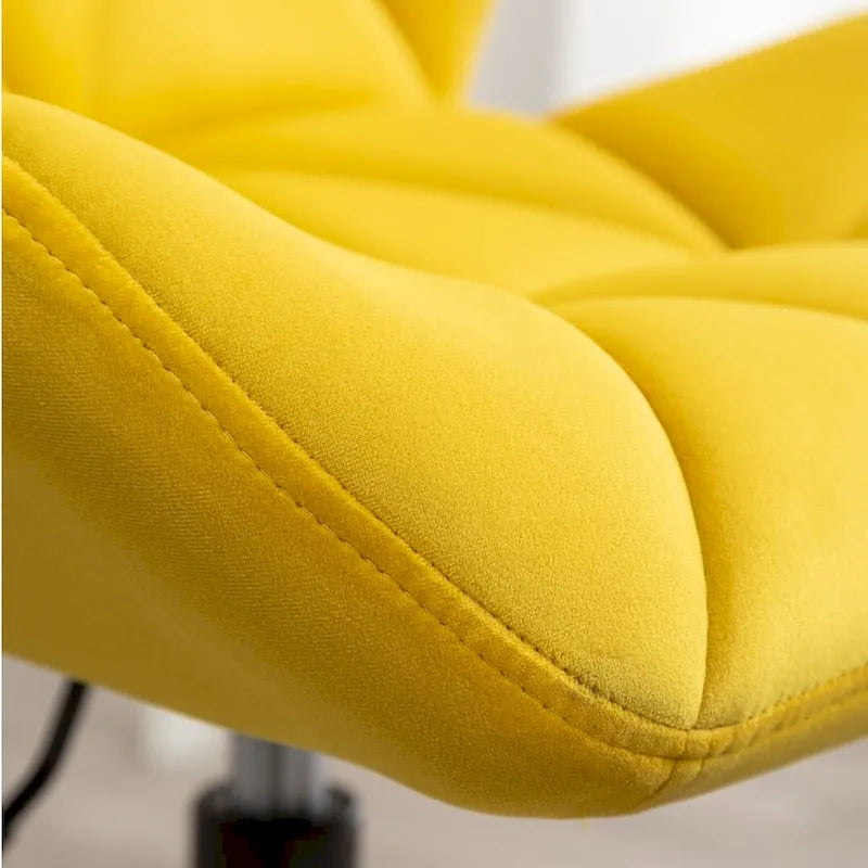 Diamond Tufted Velvet Armless Swivel Office Chair, 360° Rotation, Pneumatic Gas Lift, 4 Colors