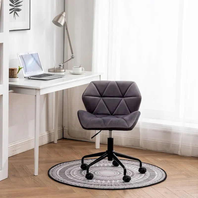 Diamond Tufted Velvet Armless Swivel Office Chair, 360° Rotation, Pneumatic Gas Lift, 4 Colors
