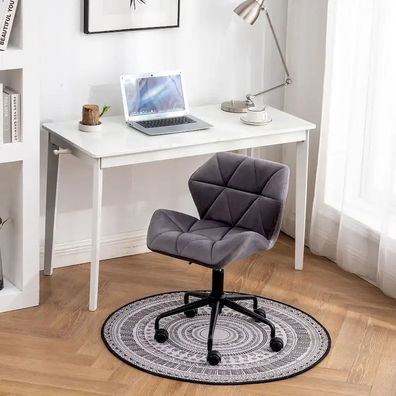 Diamond Tufted Velvet Armless Swivel Office Chair, 360° Rotation, Pneumatic Gas Lift, 4 Colors