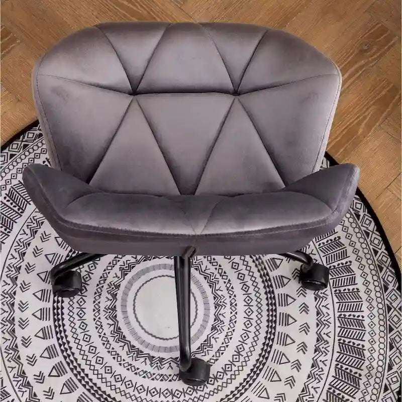 Diamond Tufted Velvet Armless Swivel Office Chair, 360° Rotation, Pneumatic Gas Lift, 4 Colors