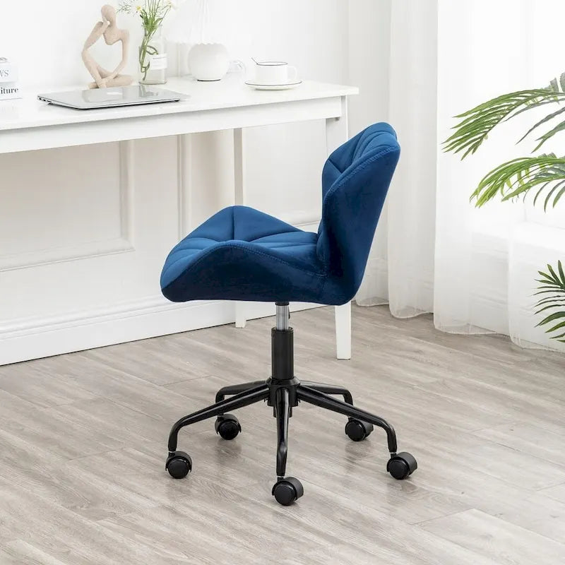 Diamond Tufted Velvet Armless Swivel Office Chair, 360° Rotation, Pneumatic Gas Lift, 4 Colors