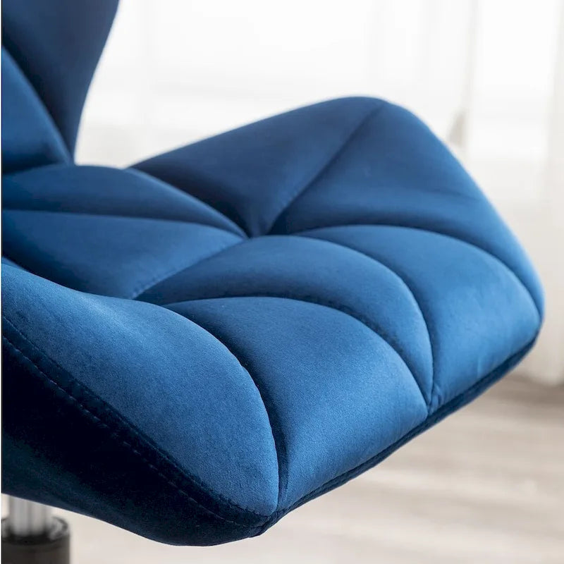 Diamond Tufted Velvet Armless Swivel Office Chair, 360° Rotation, Pneumatic Gas Lift, 4 Colors