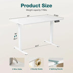 Electric Height Adjustable Standing Desk with Memory Settings, Wiring Holes, 176 lb Capacity