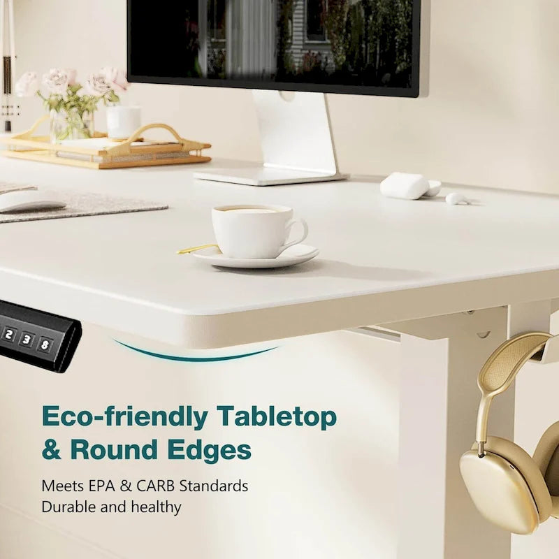 Electric Height Adjustable Standing Desk with Memory Settings, Wiring Holes, 176 lb Capacity