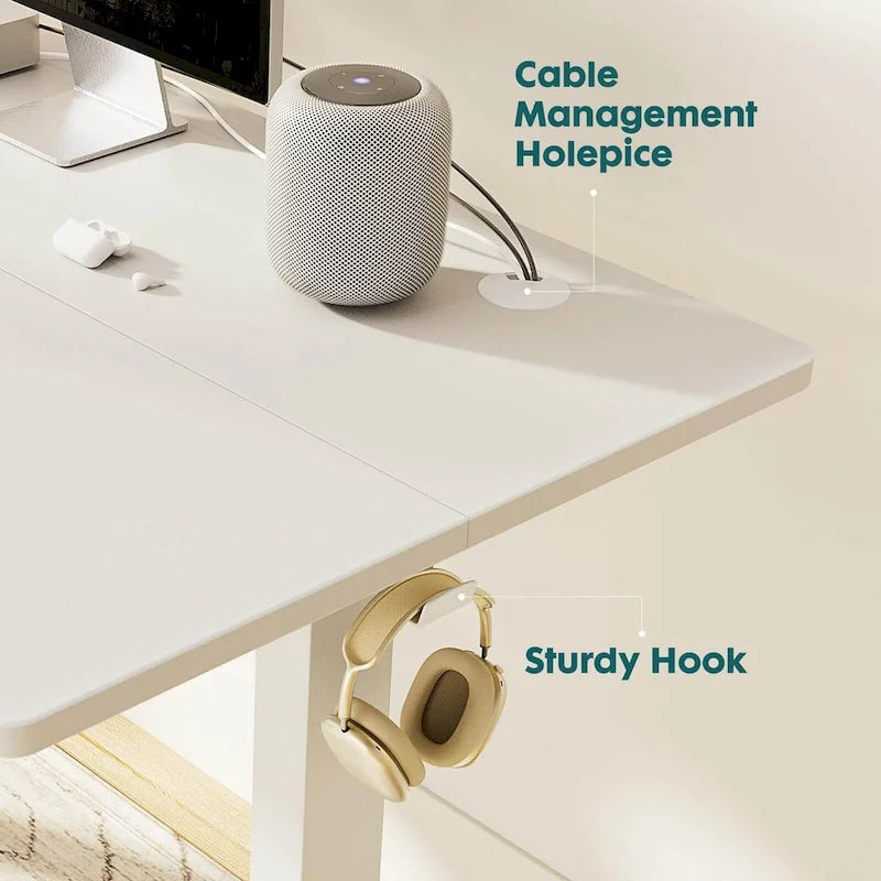 Electric Height Adjustable Standing Desk with Memory Settings, Wiring Holes, 176 lb Capacity