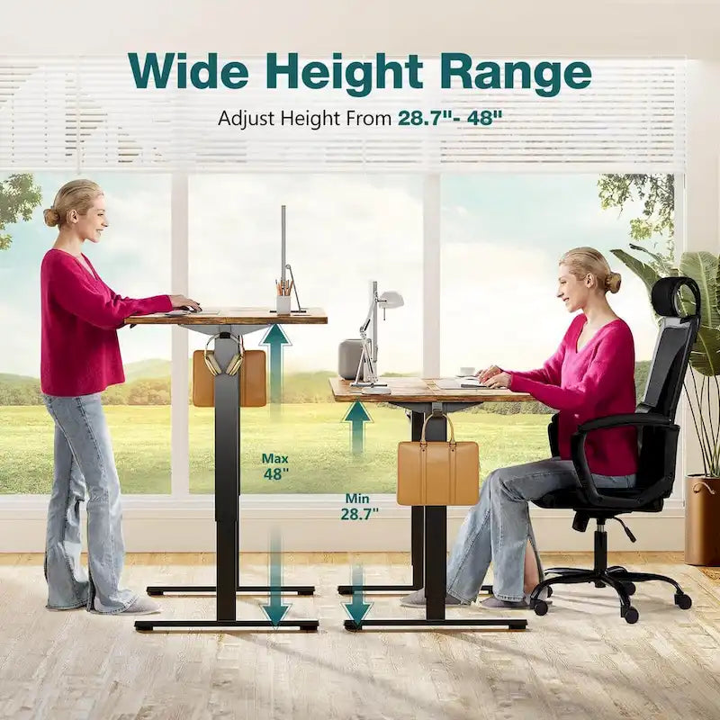 Electric Height Adjustable Standing Desk with Memory Settings, Wiring Holes, 176 lb Capacity